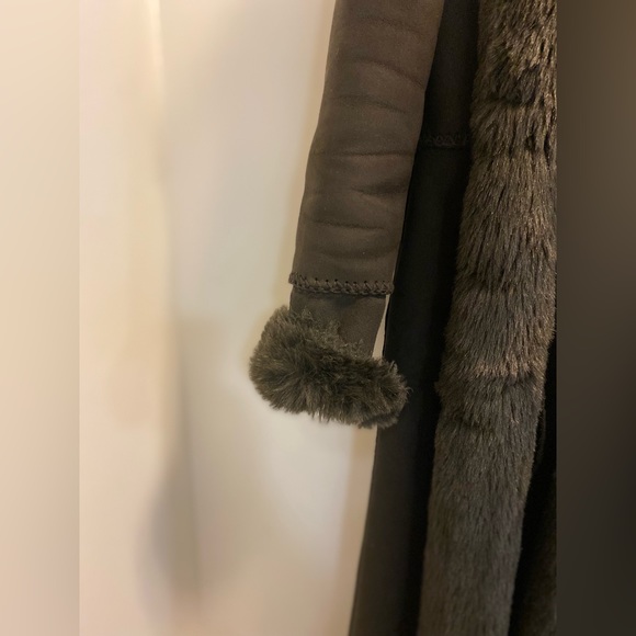 Brown Nine West suede faux fur lined long coat - Picture 3 of 6